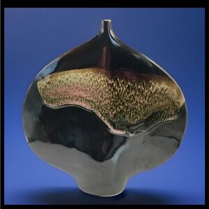 RARE VTG Jacques Buchholz France, Signed Multicolored Abstract Lotus Vase 11x11”